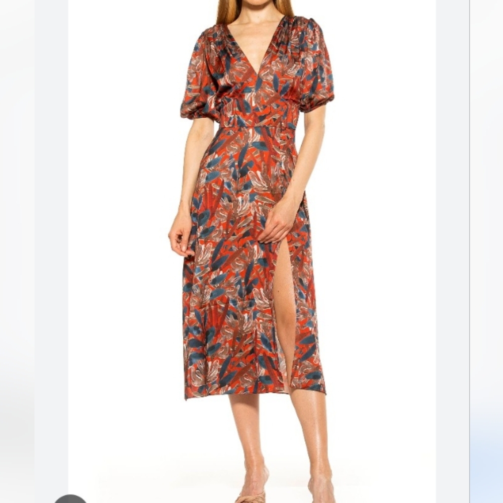 Alexia Admor Red and Blue Leaf Print Midi Dress